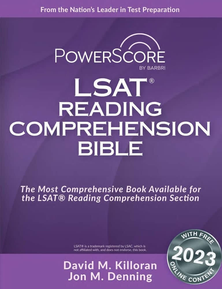A book cover image of one of the best LSAT prep books called The PowerScore LSAT Reading Comprehension Bible.